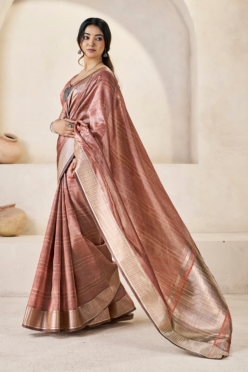 Copper Pink Linen Cotton Saree