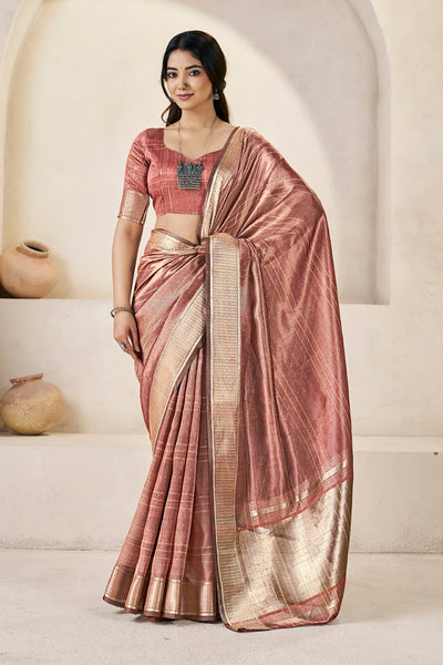 Copper Pink Linen Cotton Saree