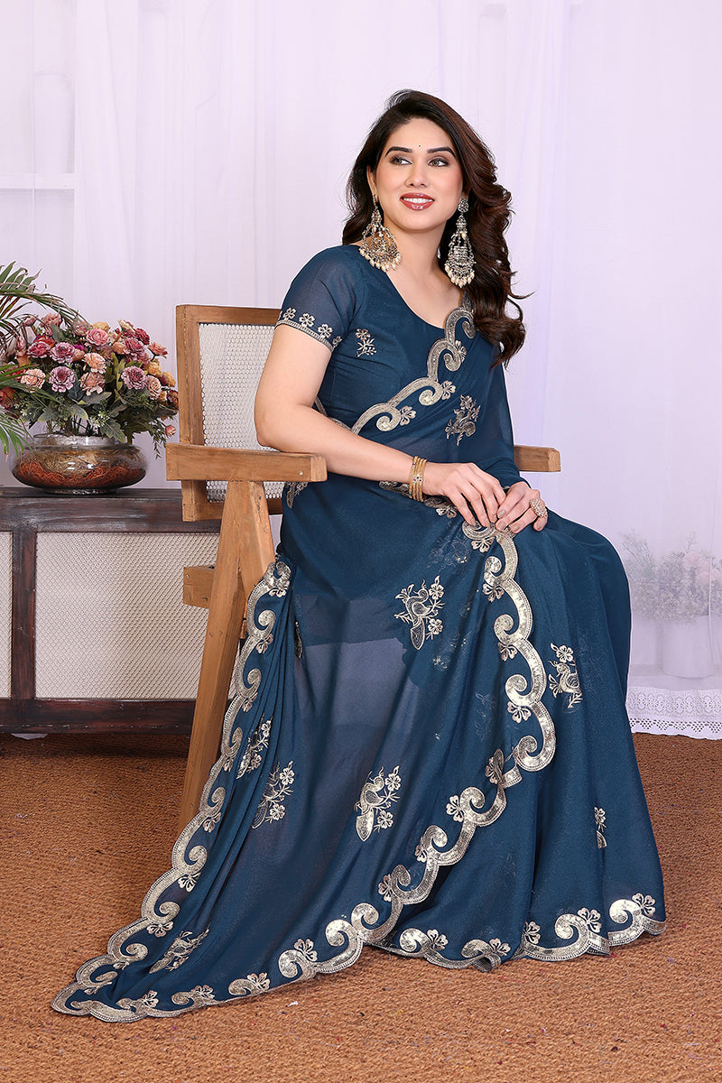 Morpich Star Georgette Embroidered Saree