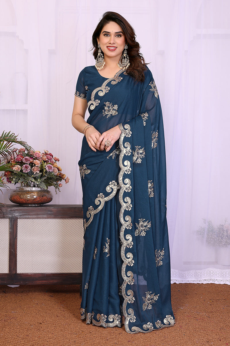 Morpich Star Georgette Embroidered Saree