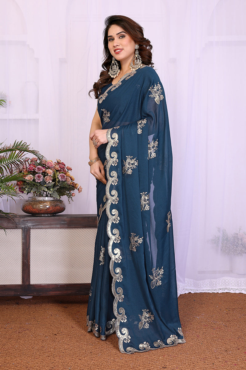 Morpich Star Georgette Embroidered Saree