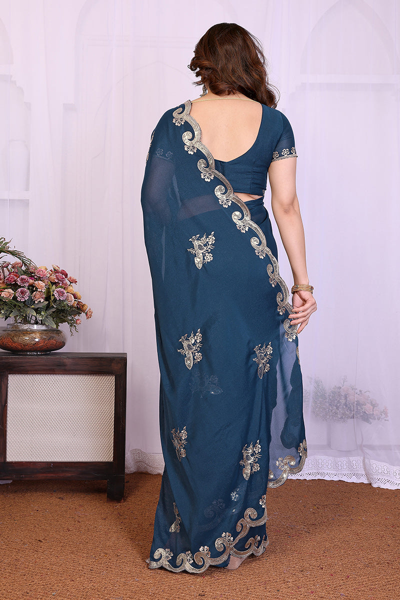 Morpich Star Georgette Embroidered Saree
