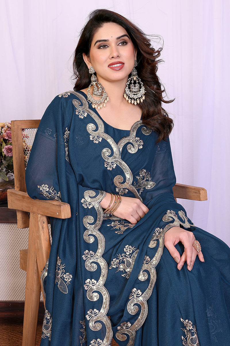 Morpich Star Georgette Embroidered Saree