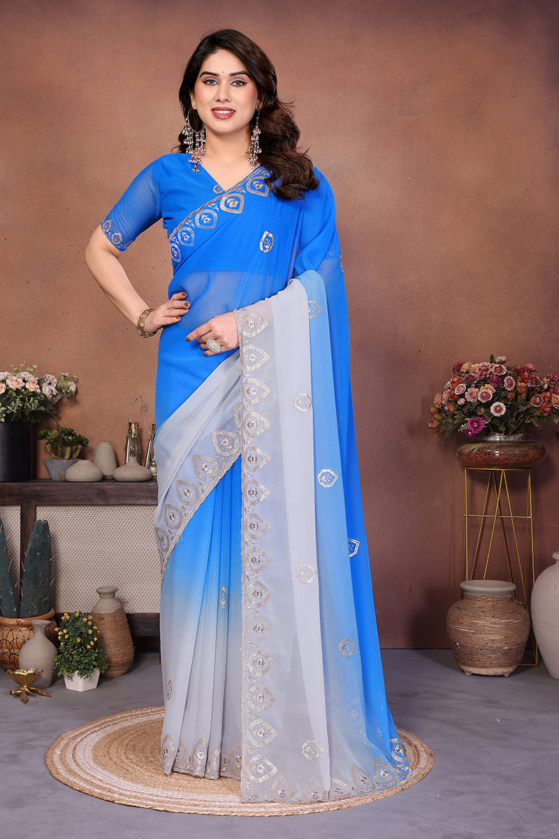 Blue Georgette Embroidered Saree