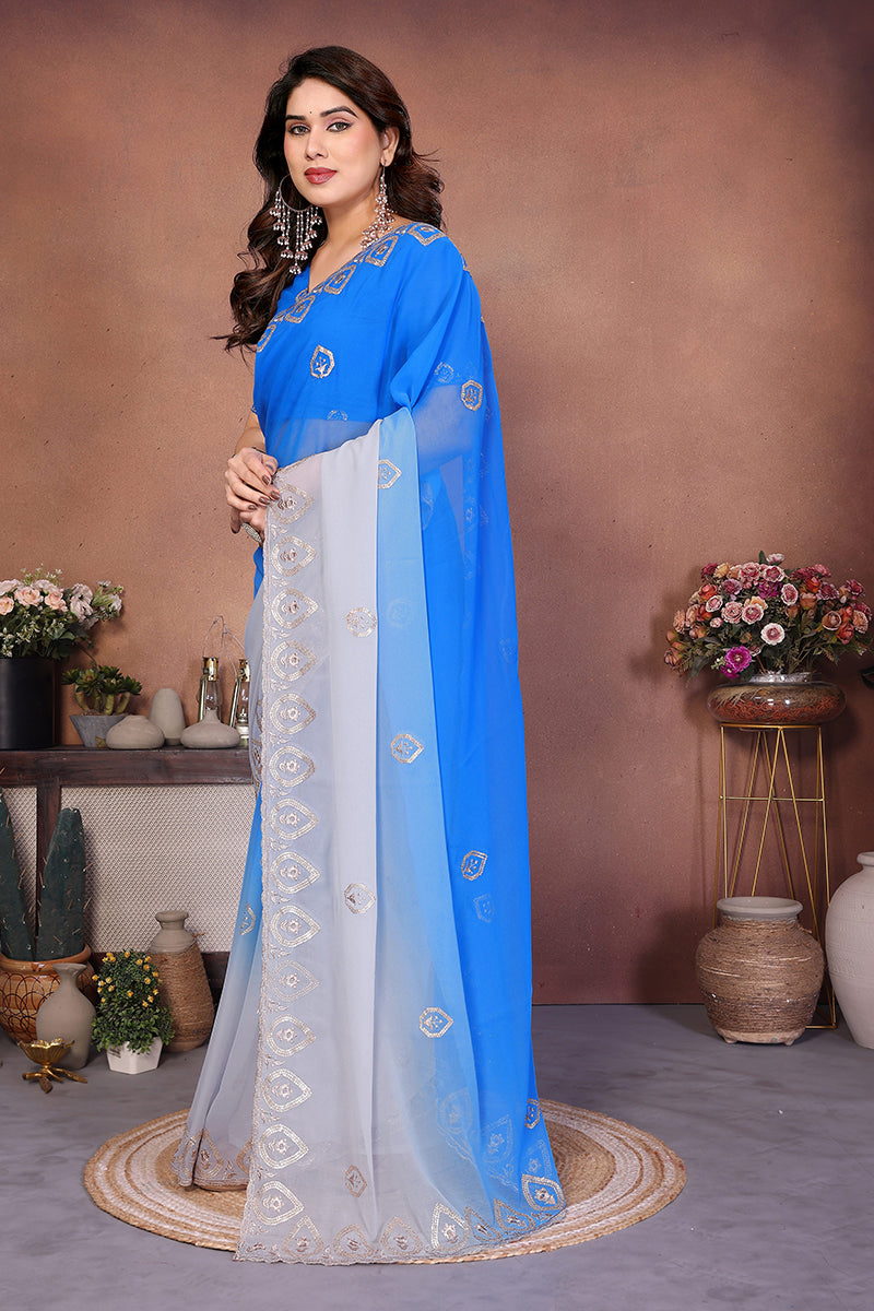 Blue Georgette Embroidered Saree