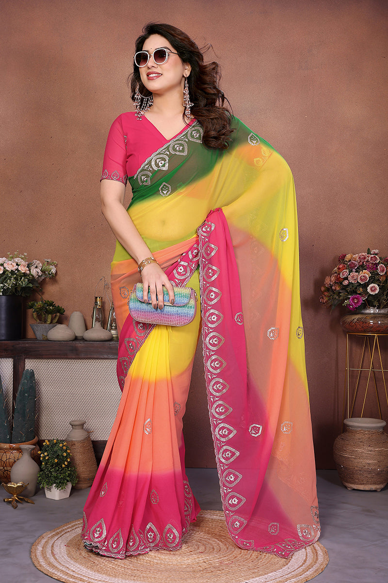 Green Georgette Embroidered Saree