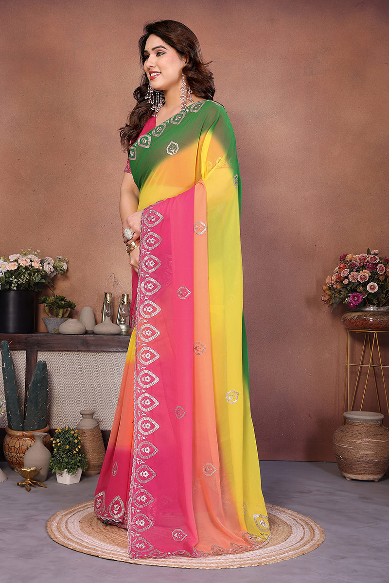 Green Georgette Embroidered Saree
