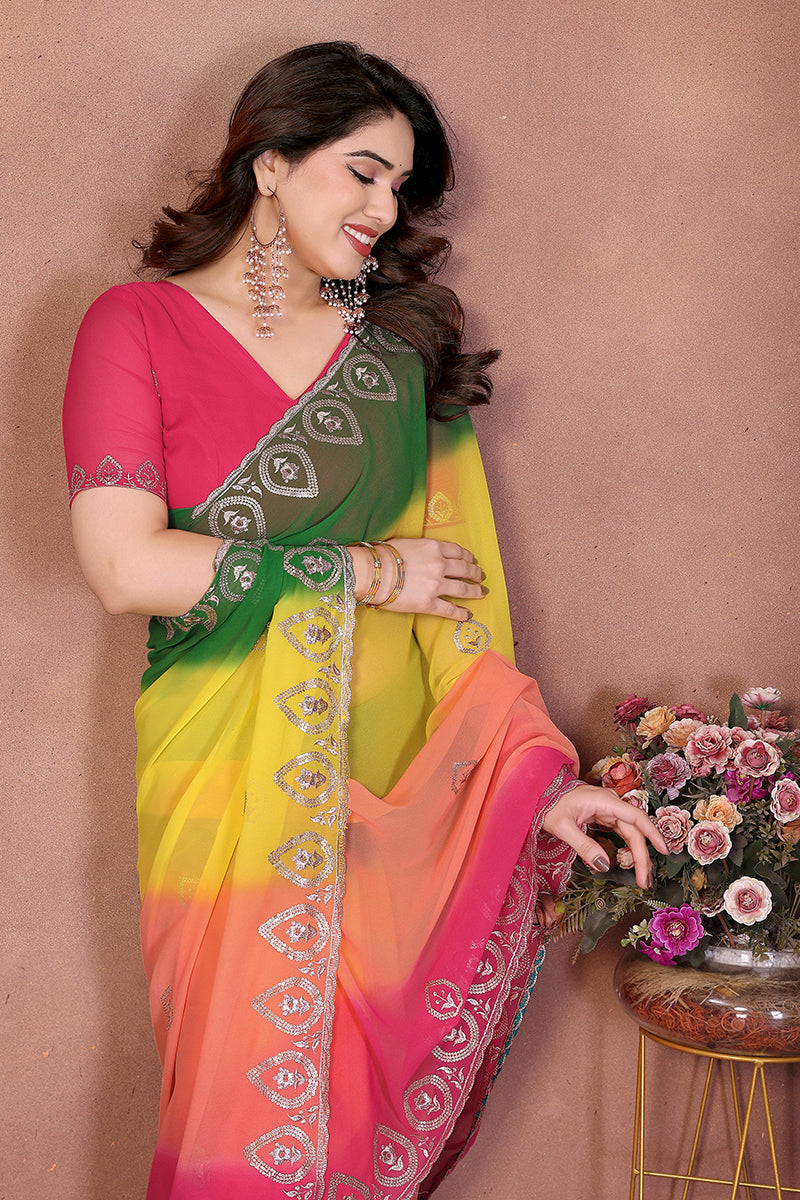 Green Georgette Embroidered Saree