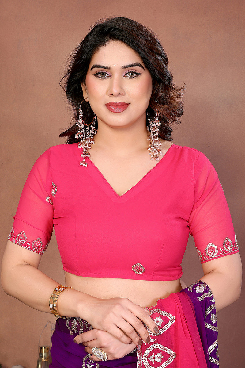 Magenta Georgette Embroidered Saree