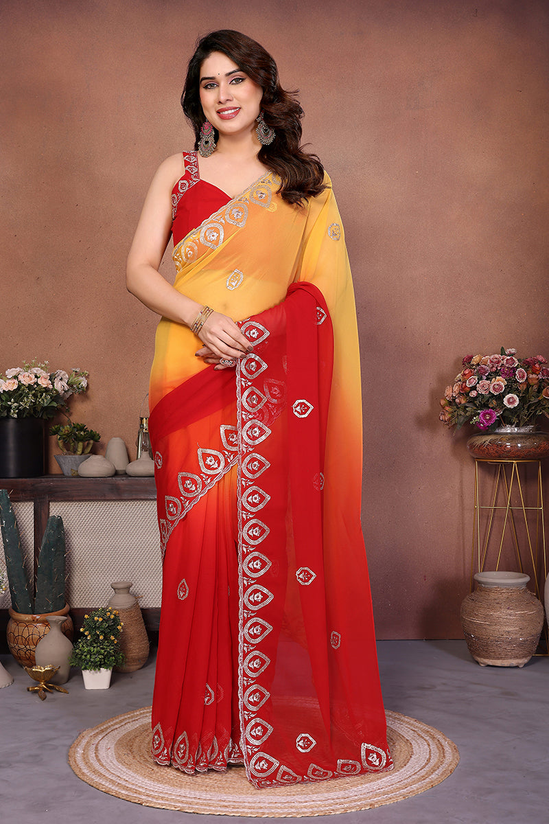 Red Georgette Embroidered Saree