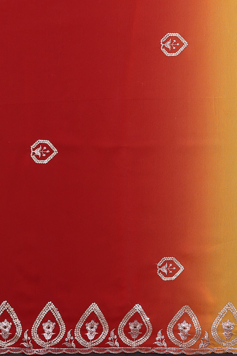 Red Georgette Embroidered Saree