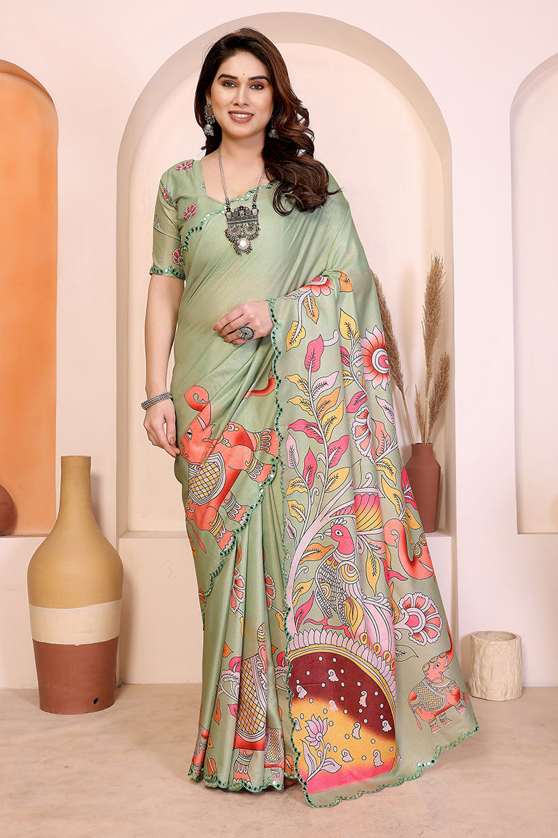 Pista Kalamkari Printed Saree