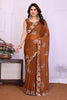 Brown Star Georgette Embroidered Saree