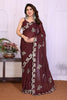 Purple Star Georgette Embroidered Saree