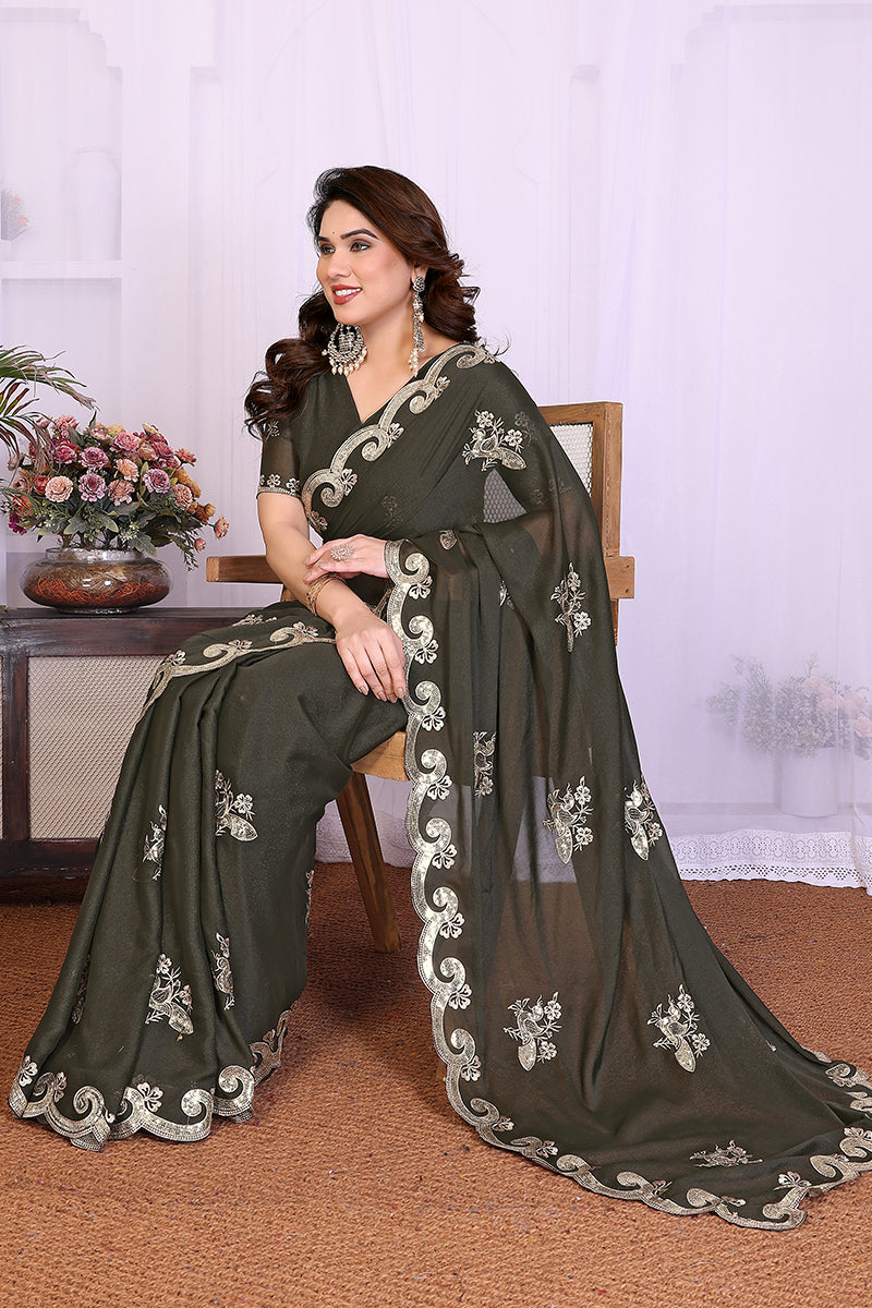 Mehendi Star Georgette Embroidered Saree