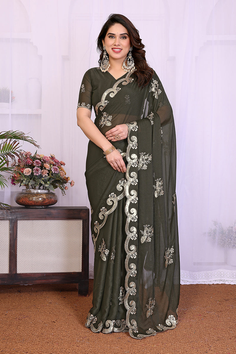 Mehendi Star Georgette Embroidered Saree