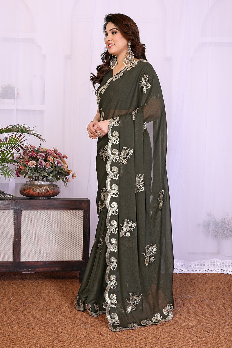 Mehendi Star Georgette Embroidered Saree