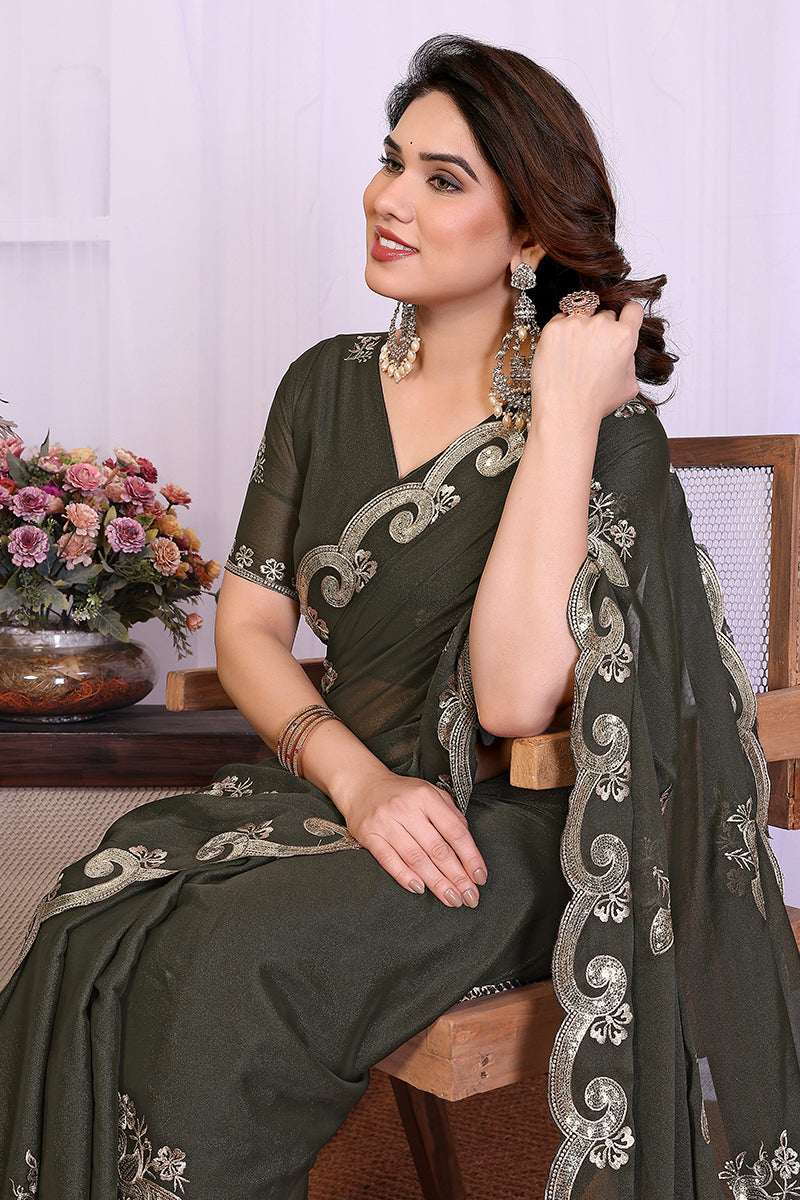 Mehendi Star Georgette Embroidered Saree