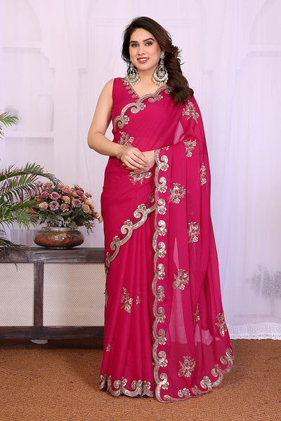 Pink Star Georgette Embroidered Saree