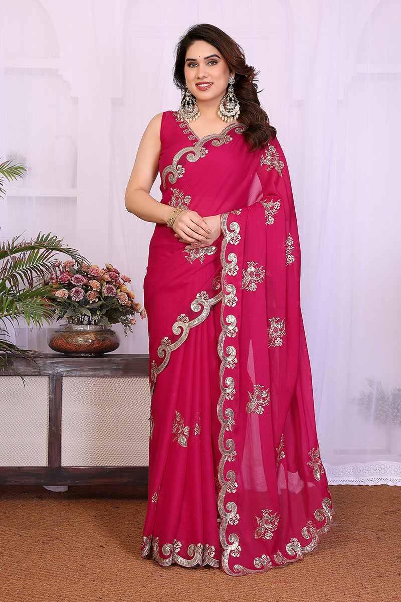 Pink Star Georgette Embroidered Saree