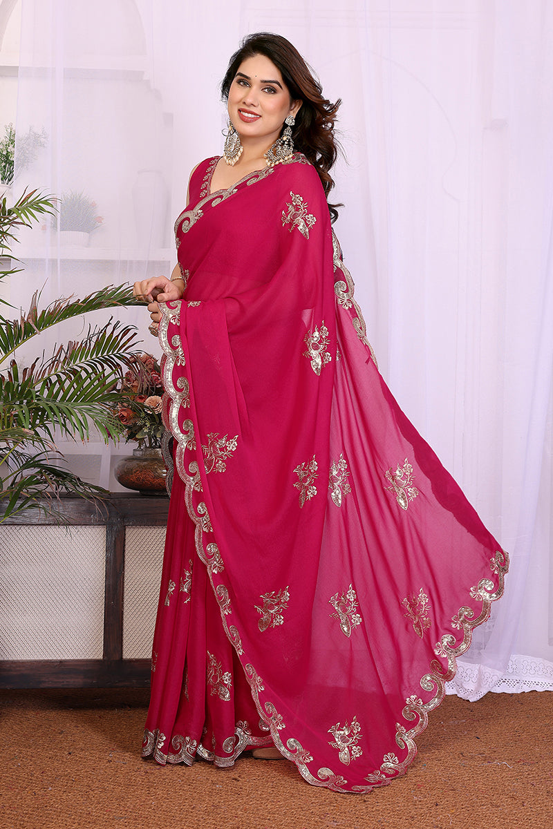 Pink Star Georgette Embroidered Saree