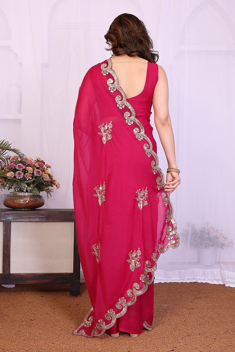Pink Star Georgette Embroidered Saree