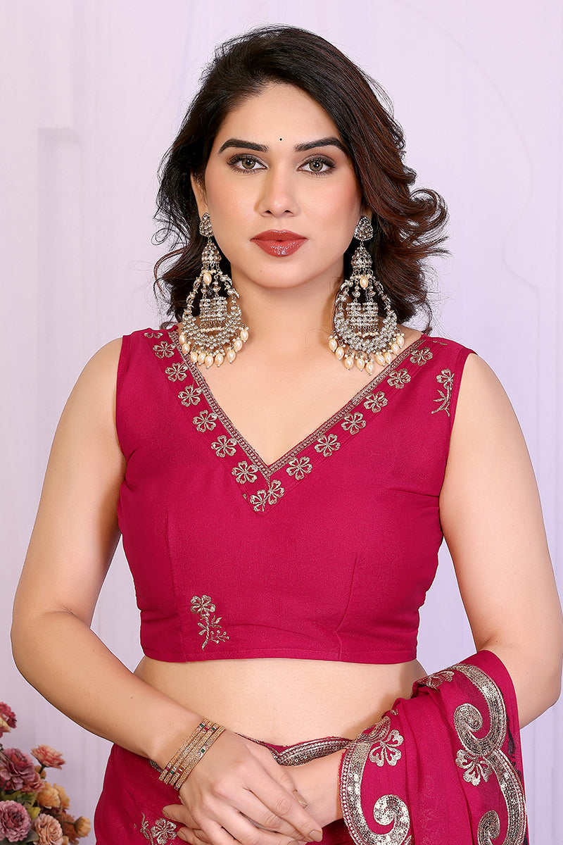 Pink Star Georgette Embroidered Saree