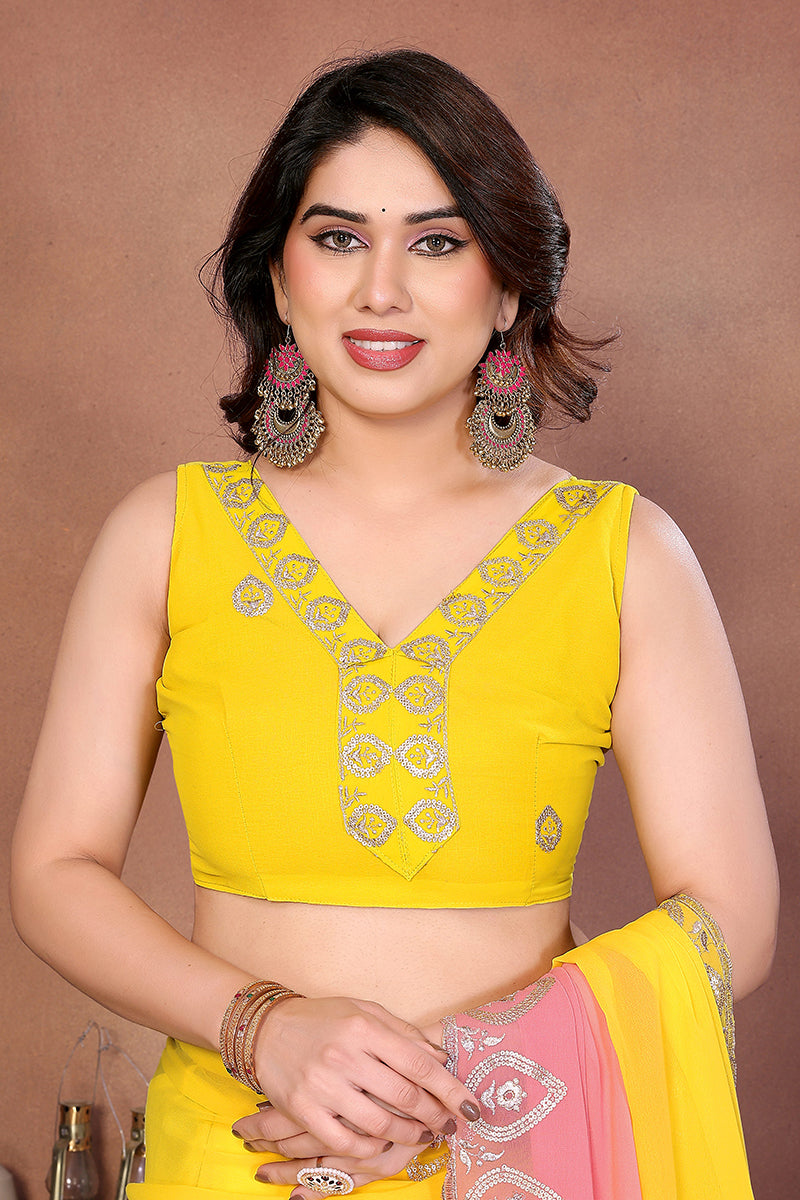 Yellow Georgette Embroidered Saree