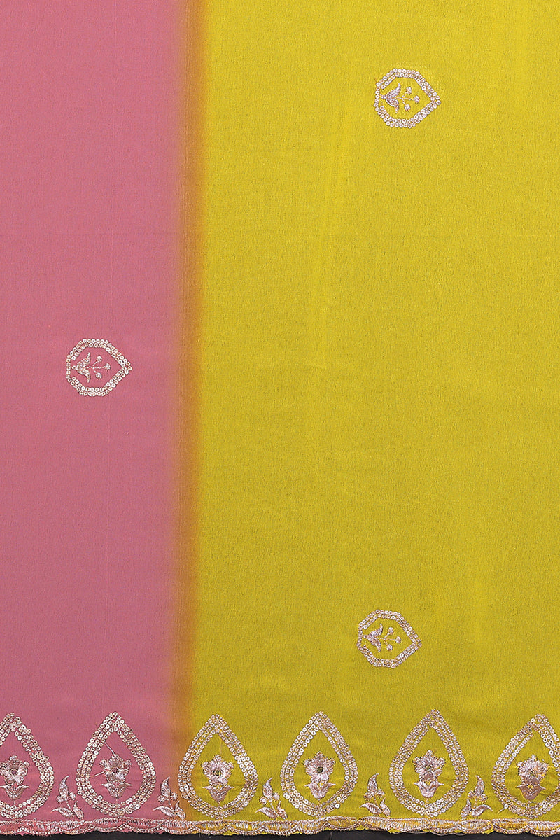 Yellow Georgette Embroidered Saree
