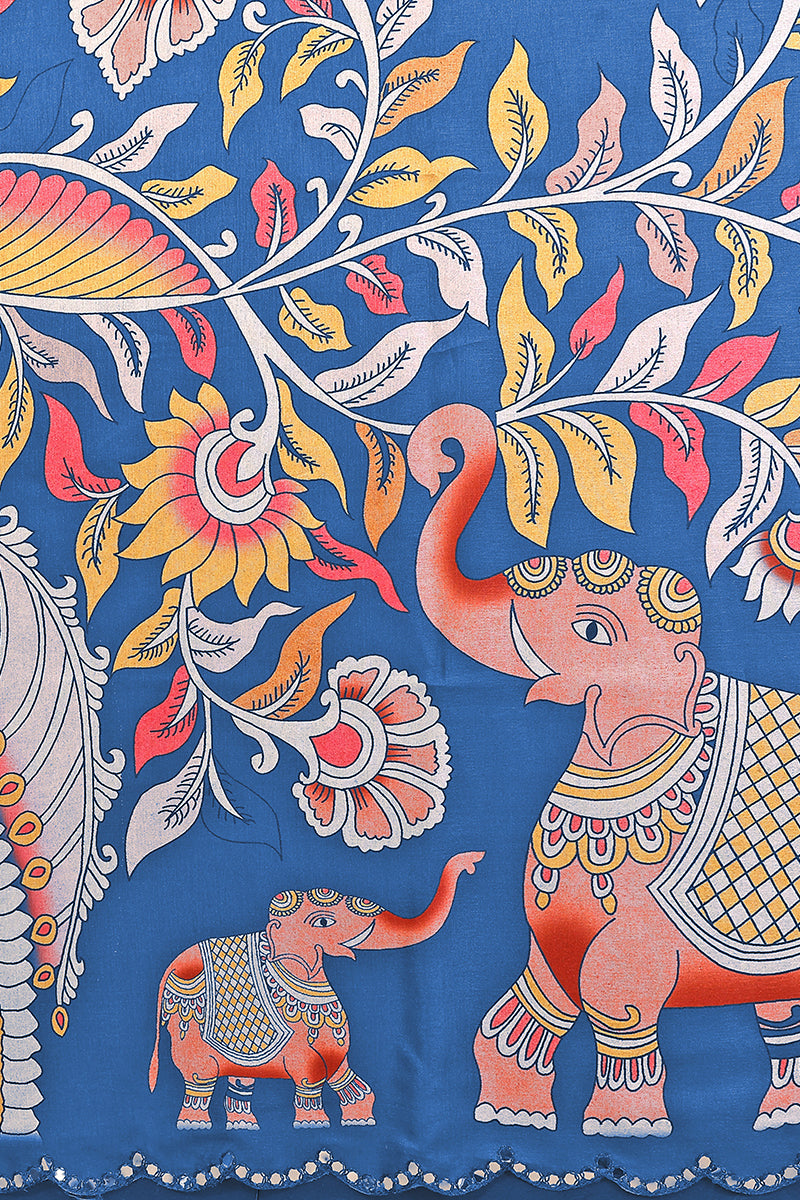 Blue Kalamkari Printed Saree