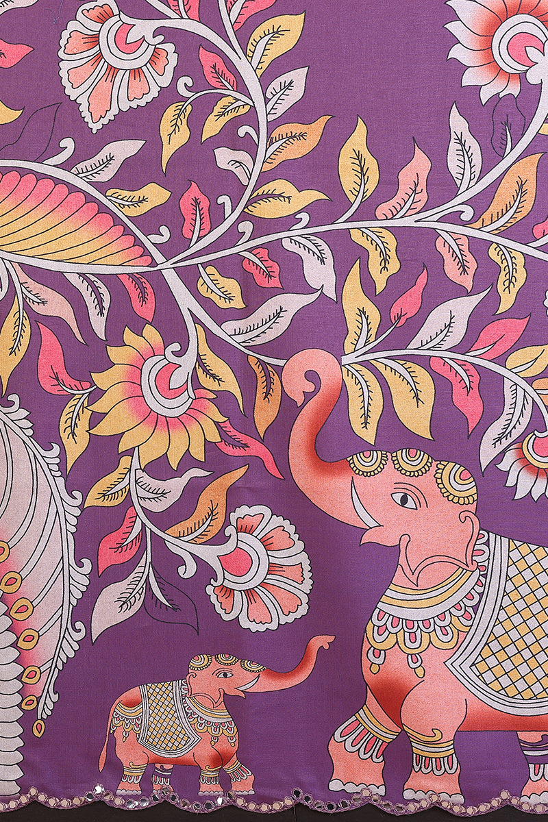 Dark Purple Kalamkari Printed Saree