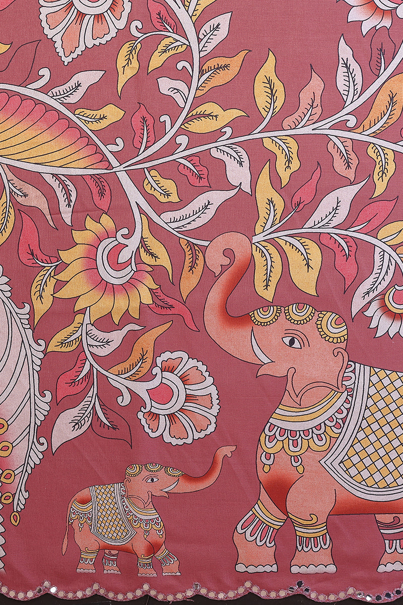 Peach Kalamkari Printed Saree