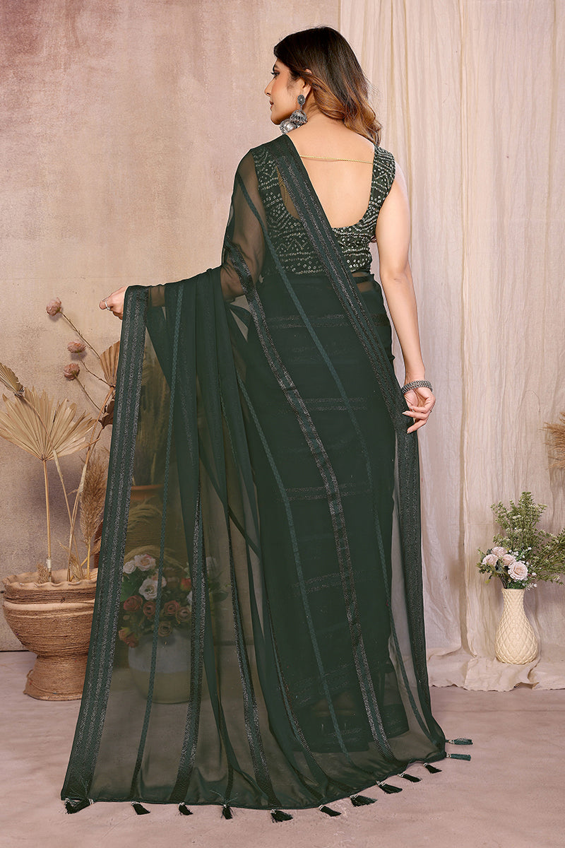 Dark Green Plain Georgette Saree