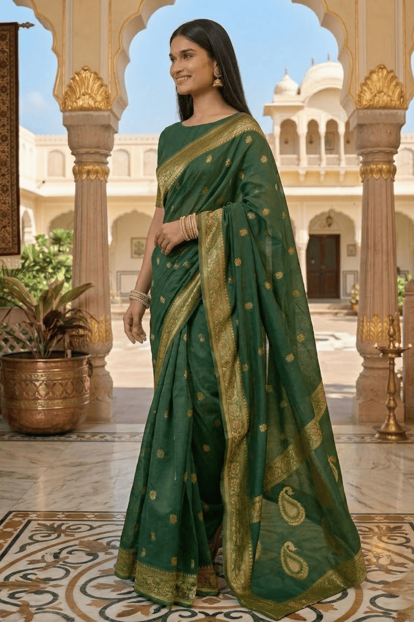 Green Soft Cotton Silk Saree