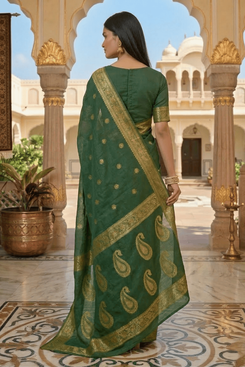 Green Soft Cotton Silk Saree