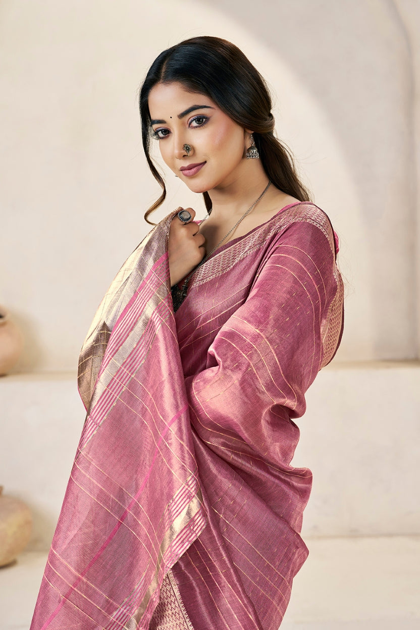 Dusky Pink Linen Cotton Saree
