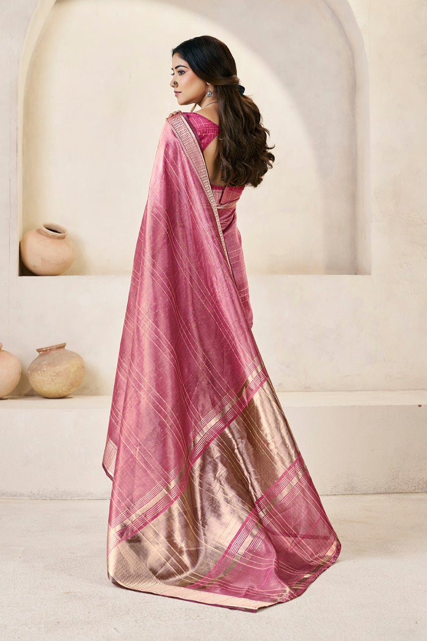 Dusky Pink Linen Cotton Saree
