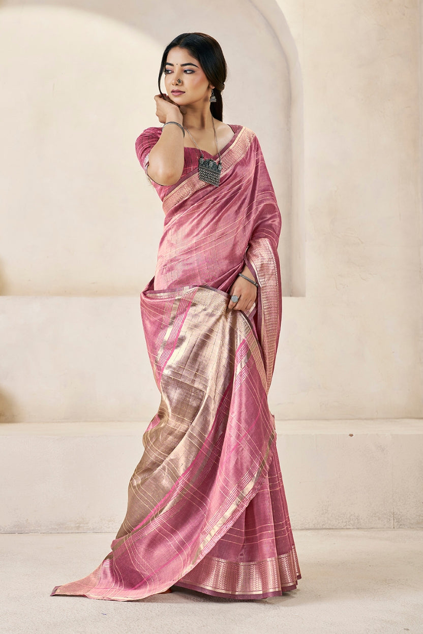 Dusky Pink Linen Cotton Saree