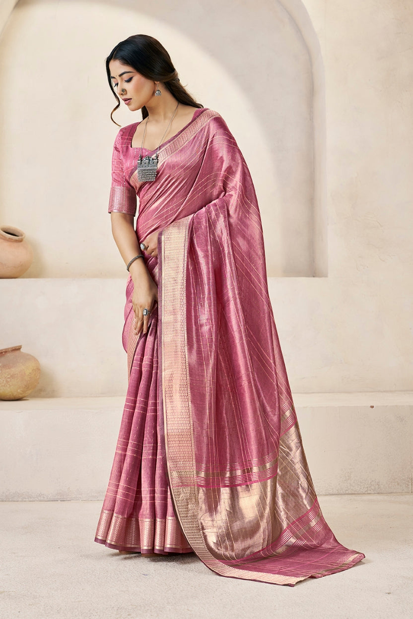 Dusky Pink Linen Cotton Saree