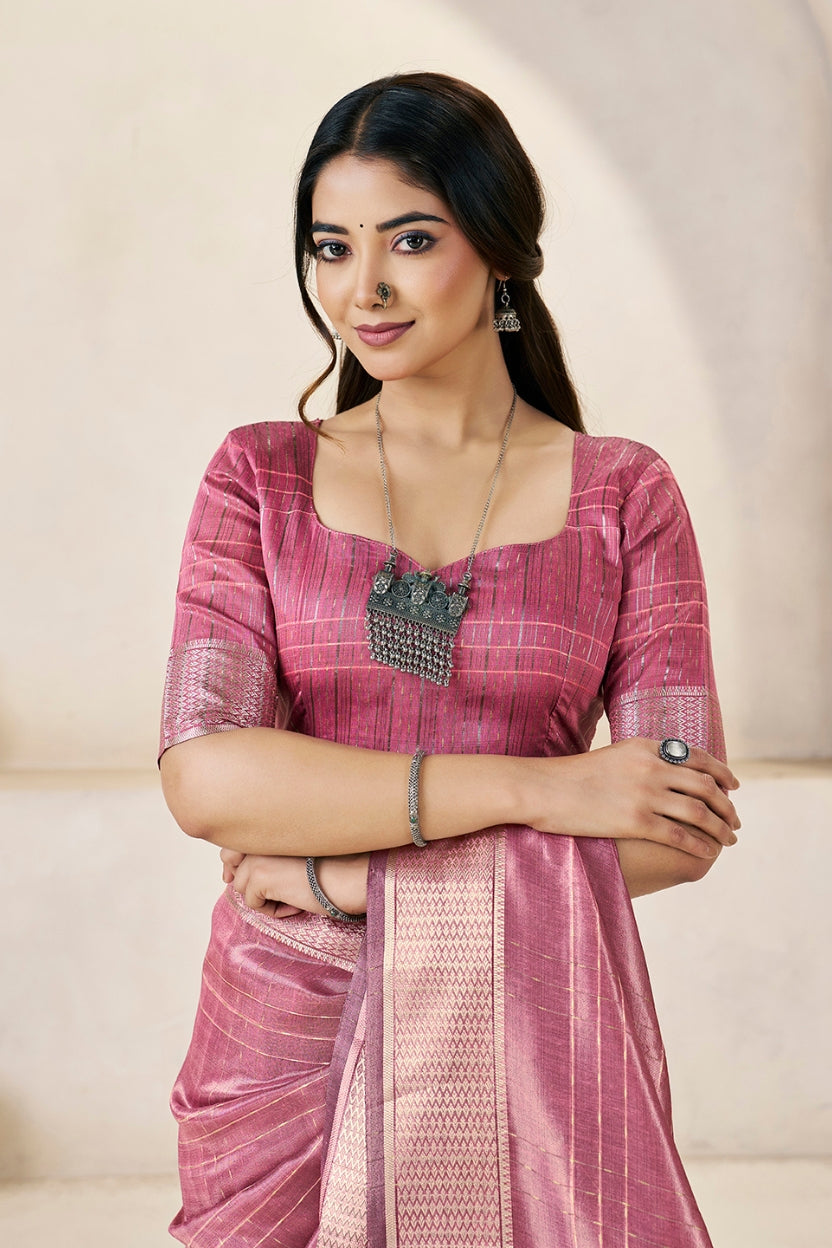 Dusky Pink Linen Cotton Saree