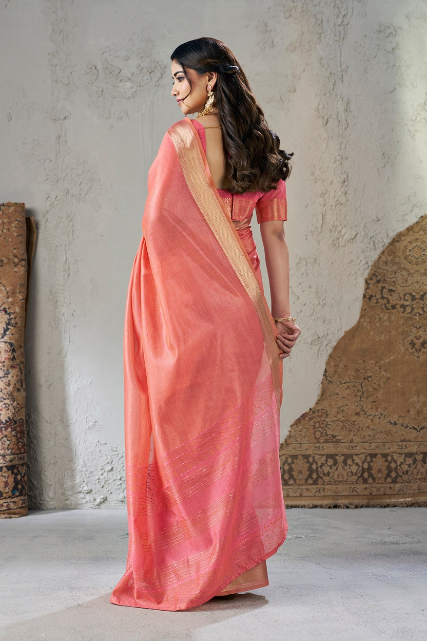 Dusty Pink Linen Cotton Zari Border Saree