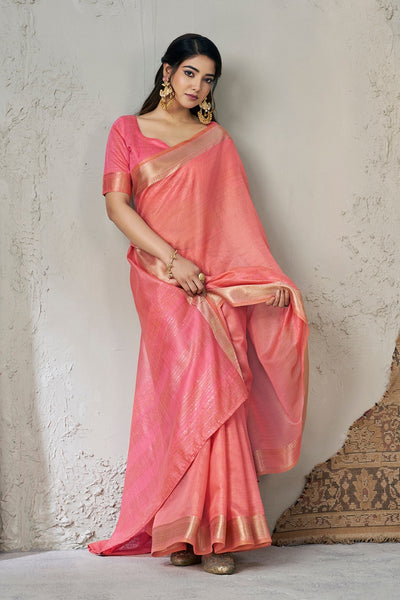 Dusty Pink Linen Cotton Zari Border Saree