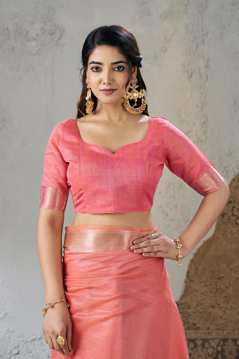 Dusty Pink Linen Cotton Zari Border Saree