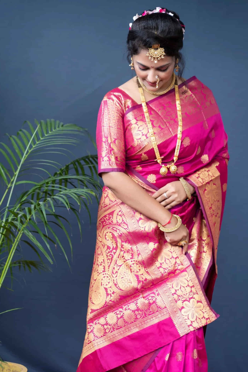 Pink Woven Silk Blend Saree