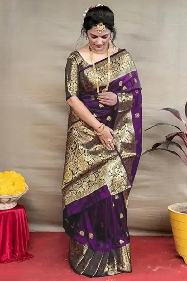 Wine Woven Silk Blend Saree