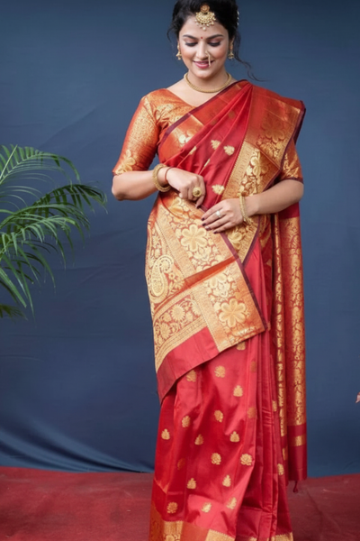 Red Woven Silk Blend Saree