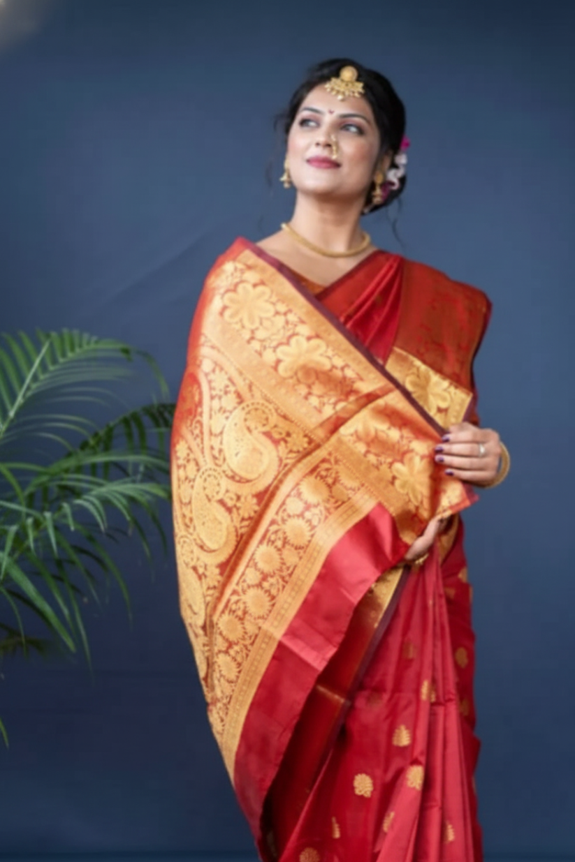 Red Woven Silk Blend Saree