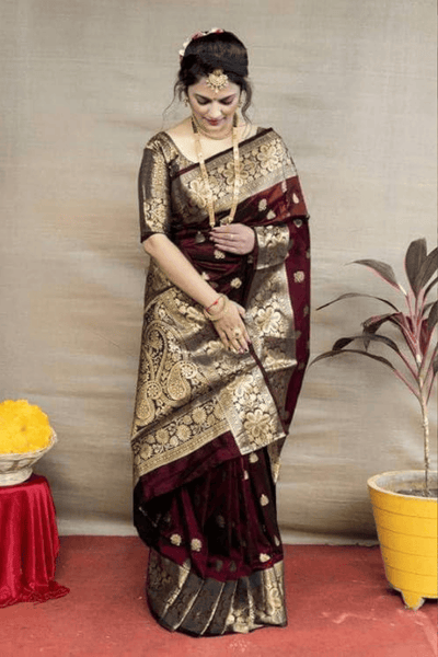 Maroon Woven Silk Blend Saree
