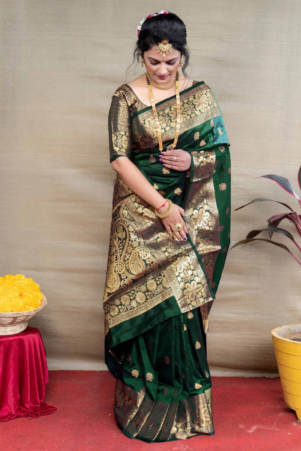 Green Woven Silk Blend Saree