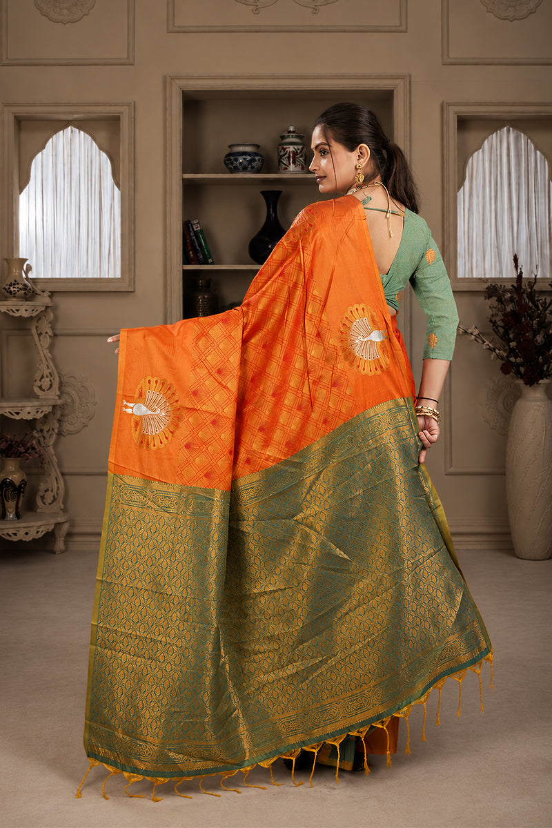 Orange Handloom Woven Banarasi Silk Saree